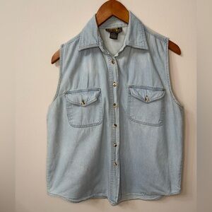 Sorrel International Chambray Sleeveless Button Down Shirt Utility Denim Top M